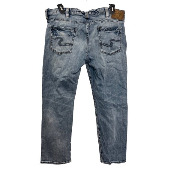 Silver Jeans Co Allan Relaxed Fit Straight Leg Jeans 38x30 Blue Denim Cotton Ela - Picture 2 of 7